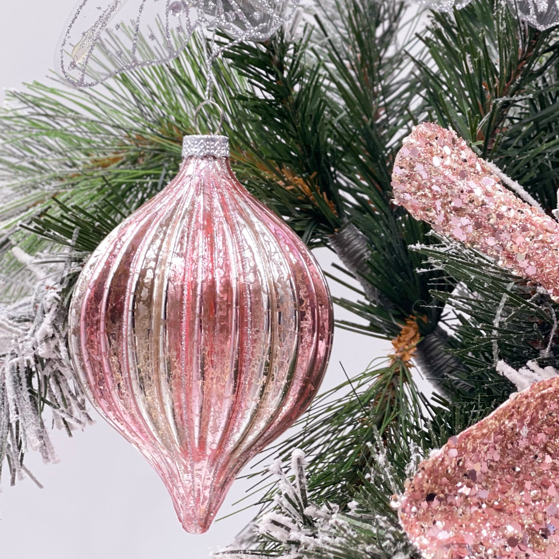 Pink Ribbed Drop Bauble