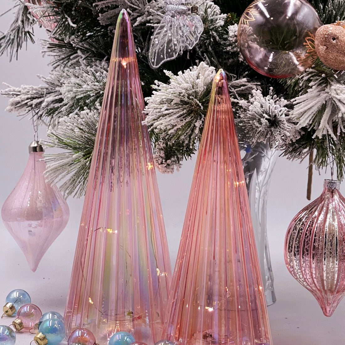 32cm Iridescent Pink Ribbed Light-Up Tree