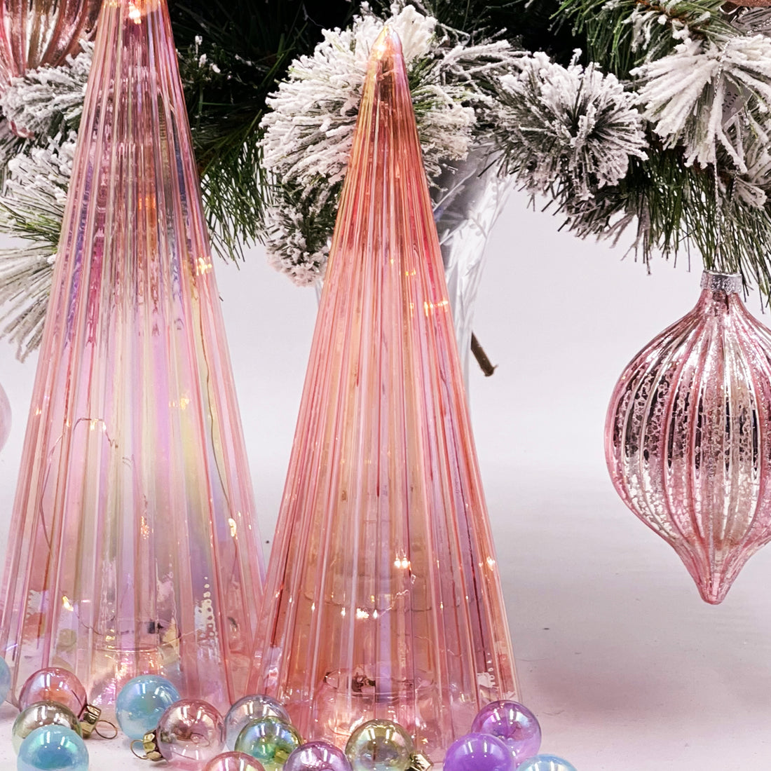 26cm Iridescent Pink Ribbed Light-Up Tree