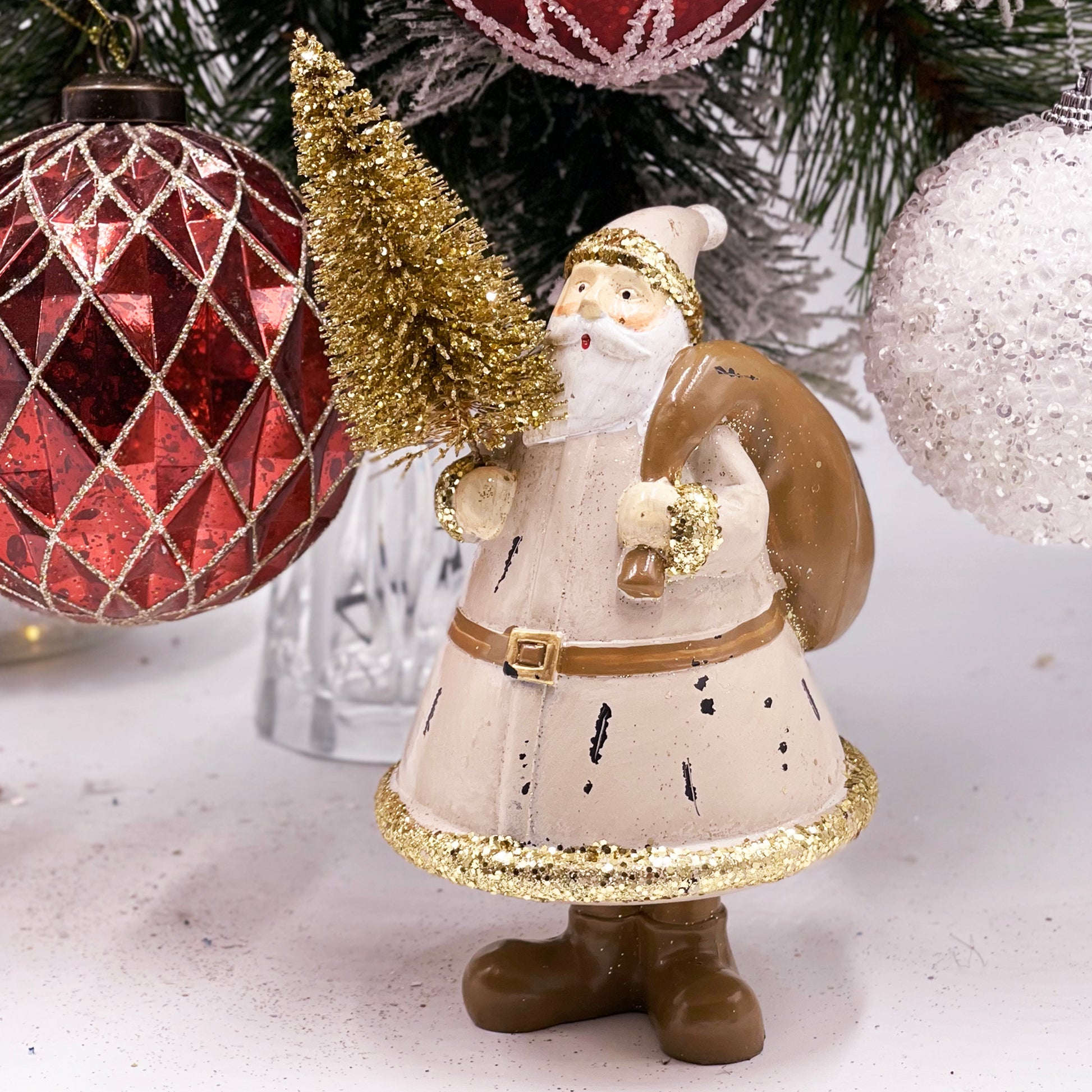 20cm Gold Santa With Tree