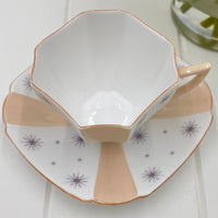 Shelley Queen Anne Snow Crystals Peach/Salmon Cup & Saucer Duo