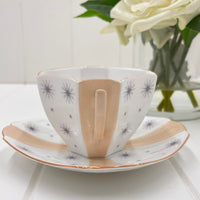 Shelley Queen Anne Snow Crystals Peach/Salmon Cup & Saucer Duo