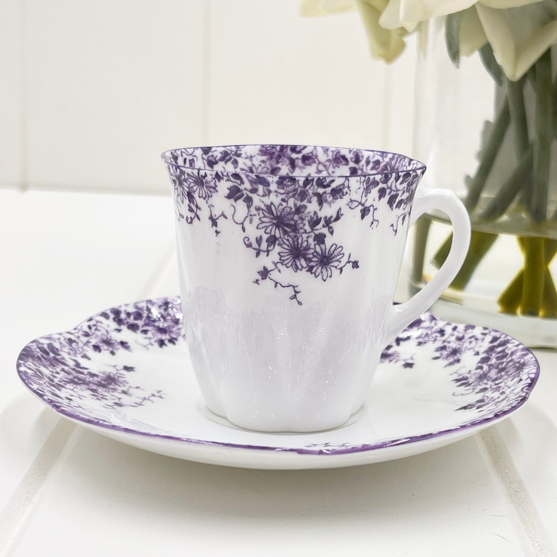 Shelley Vintage Dainty Mauve Demitasse Coffee Cup and Saucer Duo