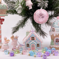 Light Up Small Blue Pastel Piped Gingerbread House