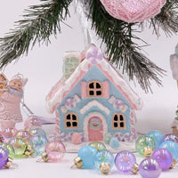 Light Up Small Blue Pastel Piped Gingerbread House