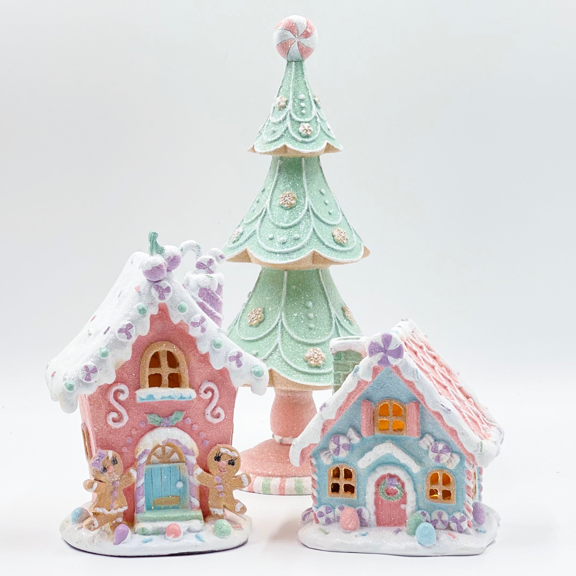 Light Up Small Blue Pastel Piped Gingerbread House