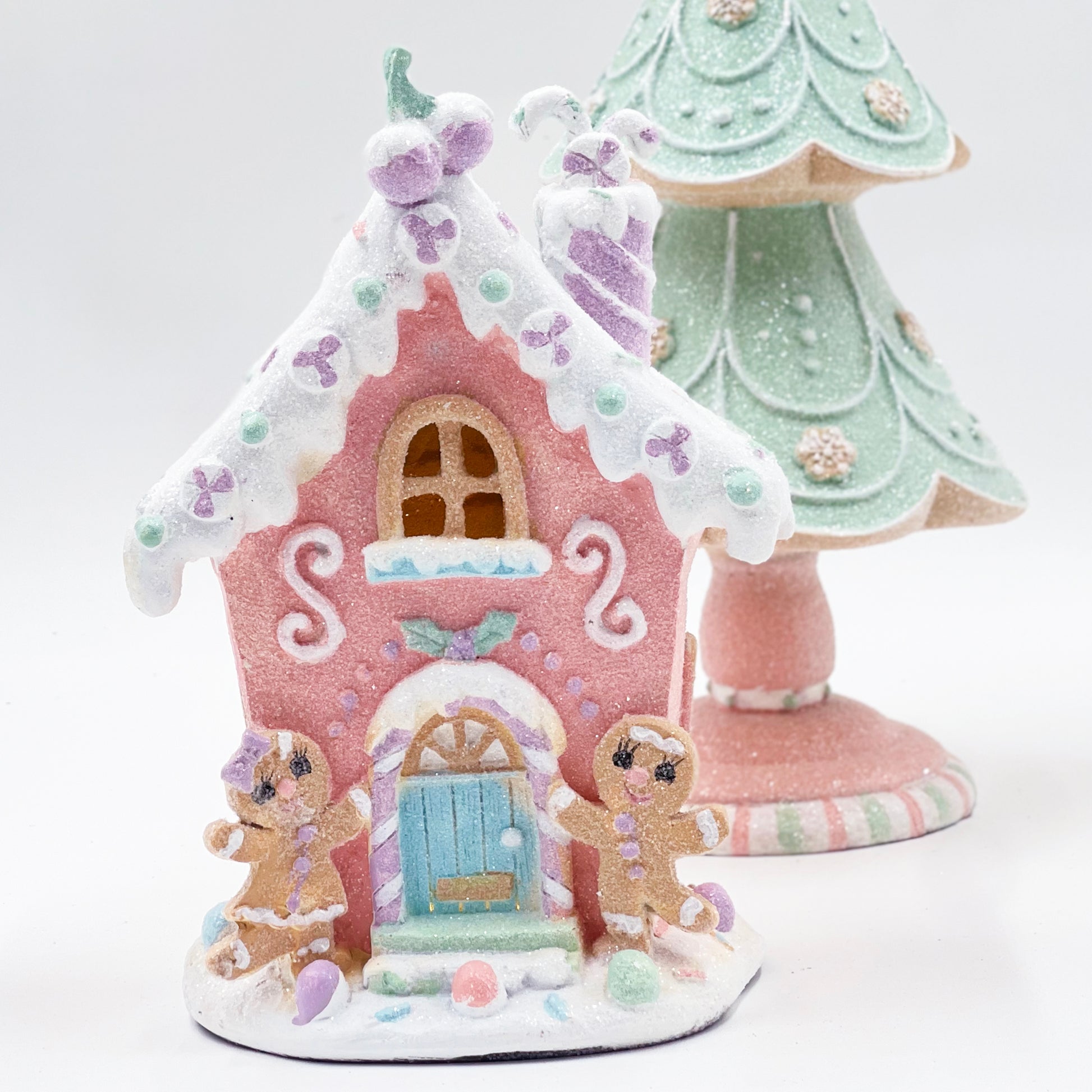 Light Up Small Pink Pastel Piped Gingerbread House