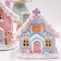 Light Up Small Blue Pastel Piped Gingerbread House