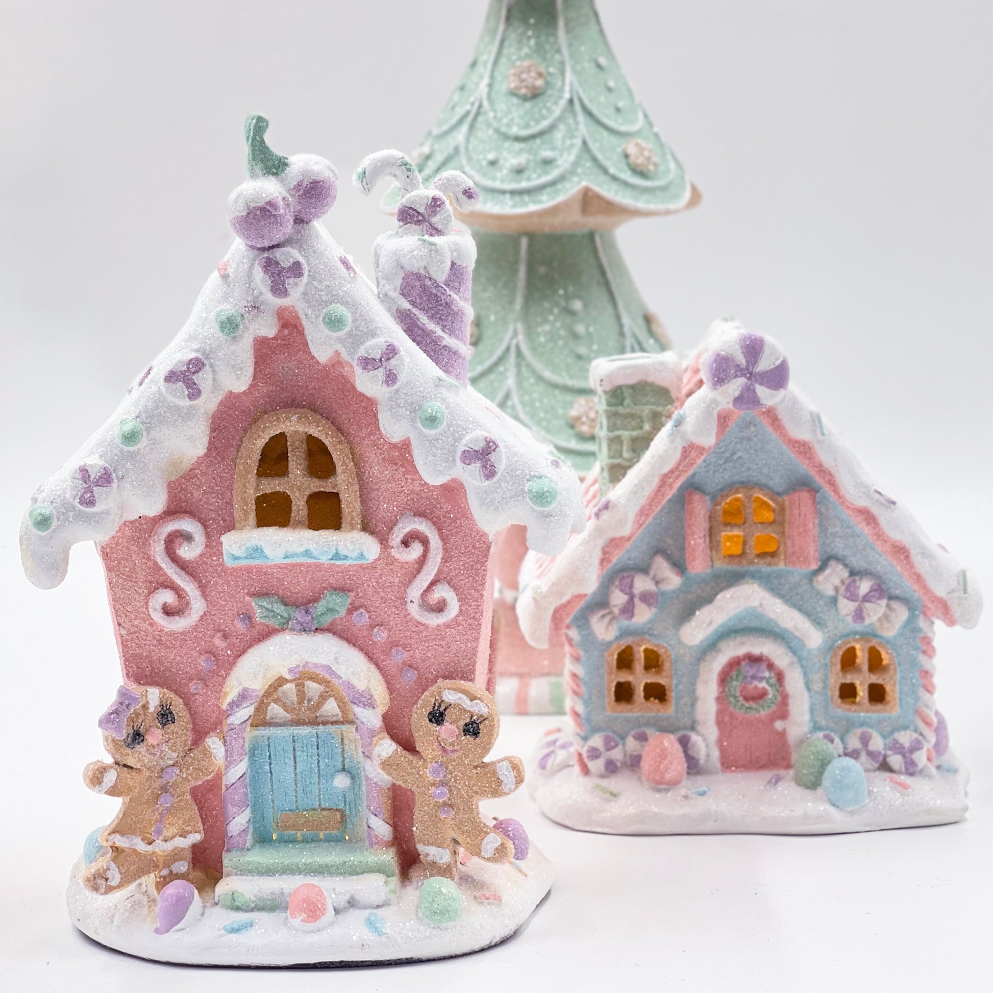 Light Up Small Pink Pastel Piped Gingerbread House