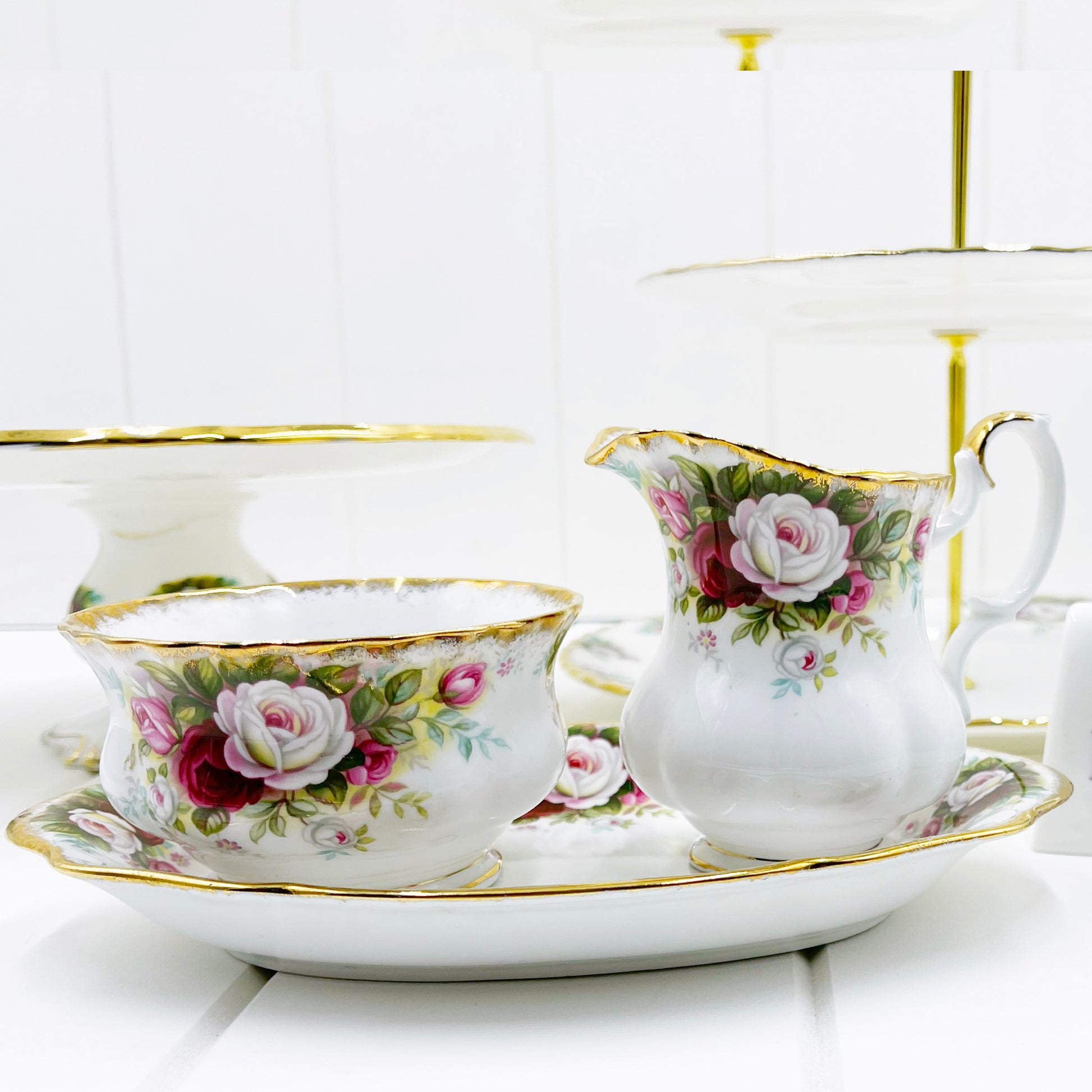 Royal Albert Vintage Celebration Sugar, Creamer and Tray