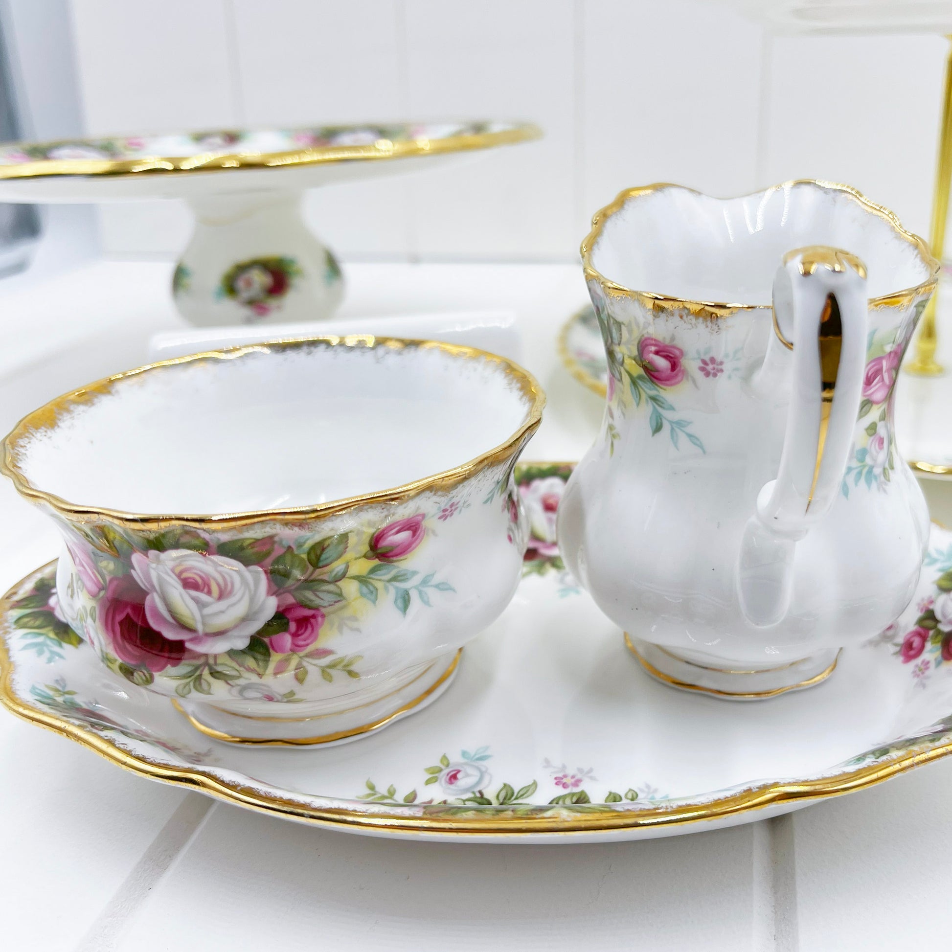 Royal Albert Vintage Celebration Sugar, Creamer and Tray