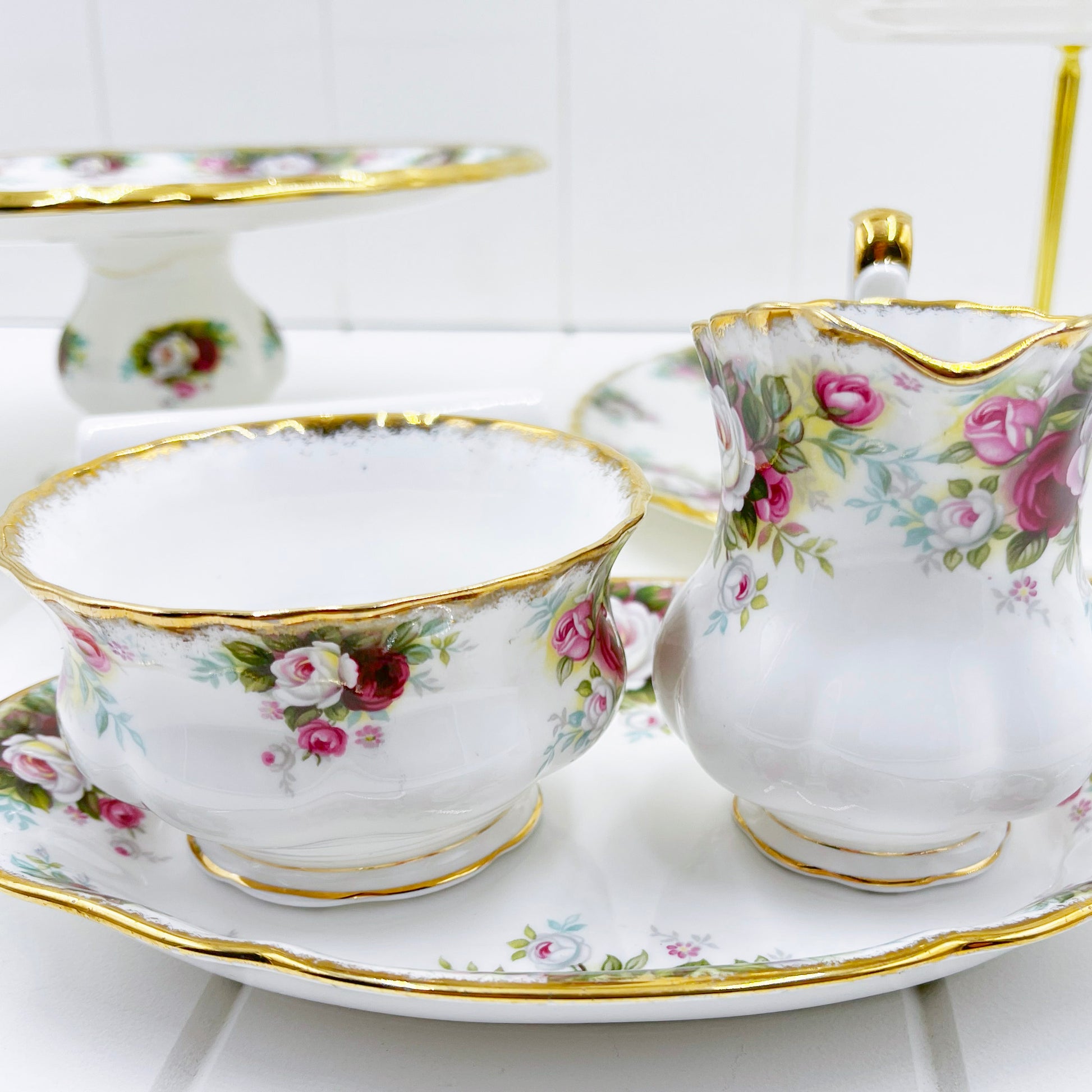 Royal Albert Vintage Celebration Sugar, Creamer and Tray