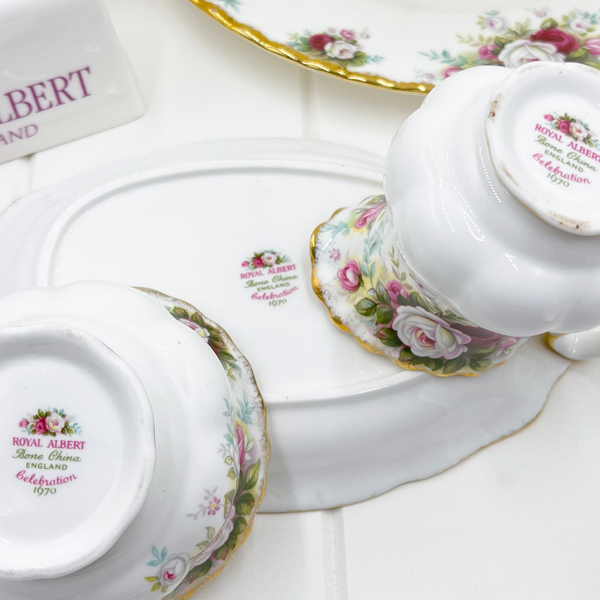 Royal Albert Vintage Celebration Sugar, Creamer and Tray