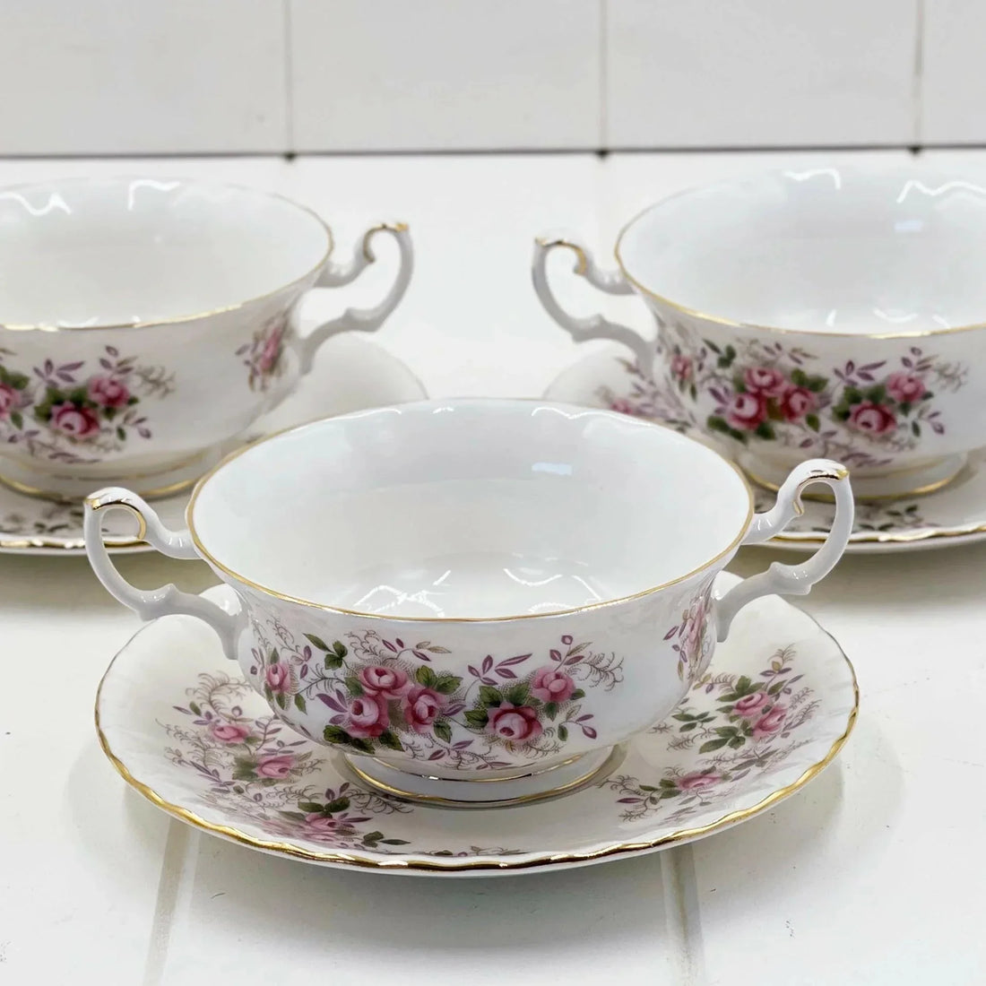 Royal Albert Lavender Rose Soup Coupe and Saucer - Exquisite Homewares 