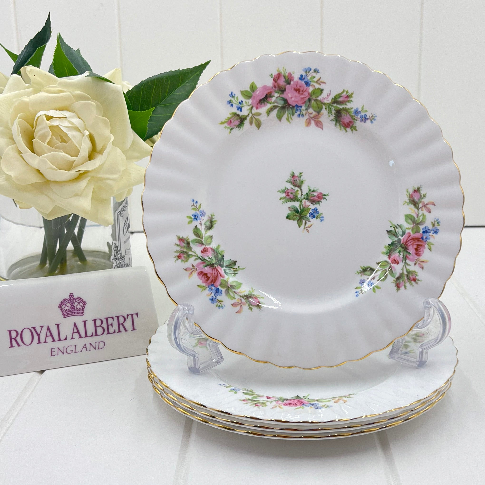 Vintage Royal Albert Moss Rose gravy boat buy with underplate, England