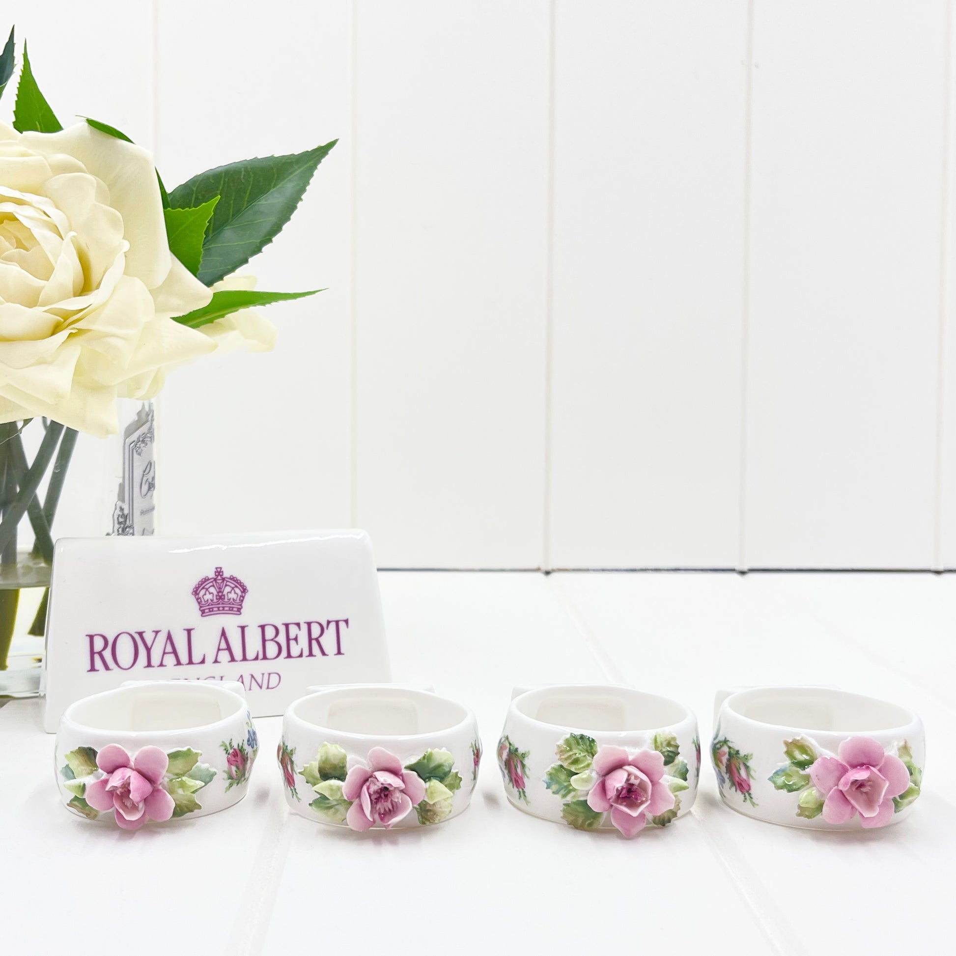 Royal Albert Vintage Moss Rose Set of 4 Napkin Rings