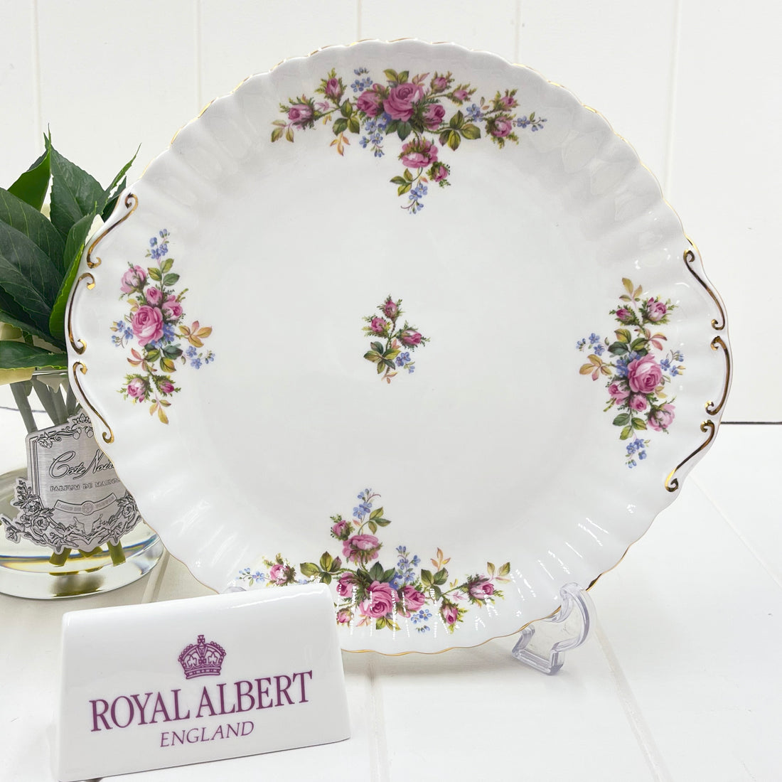 Royal Albert Vintage Moss Rose Large Tabbed Cake Plate