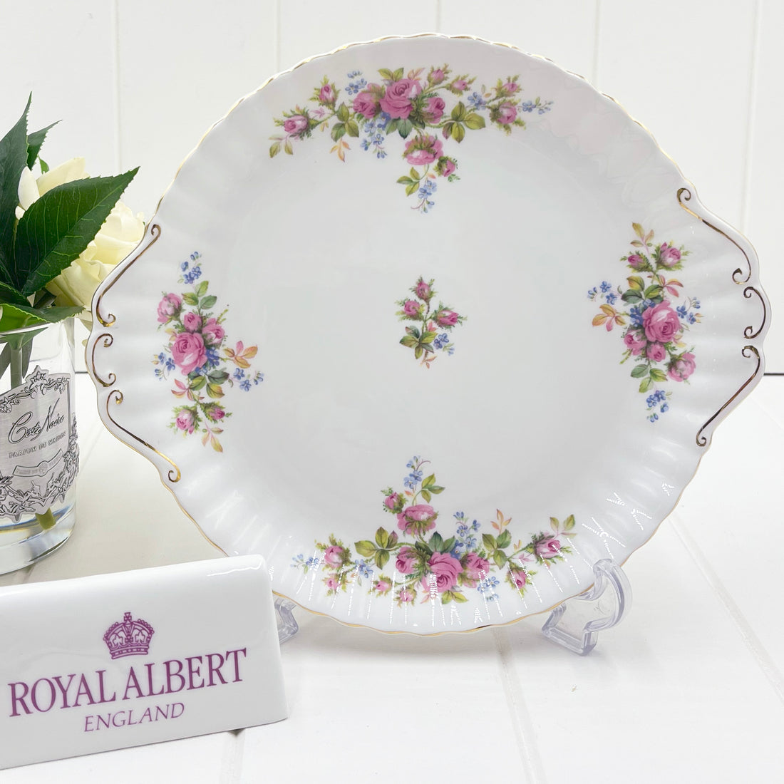Royal Albert Vintage Moss Rose Medium Tabbed Cake Plate