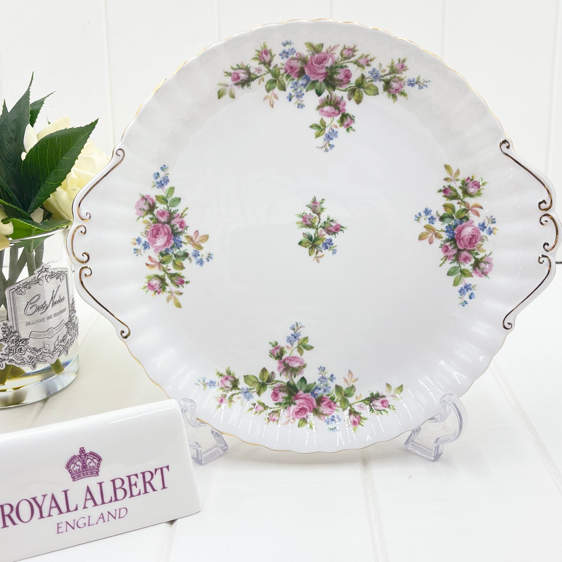 Royal Albert Vintage Moss Rose Tabbed Cake Plate