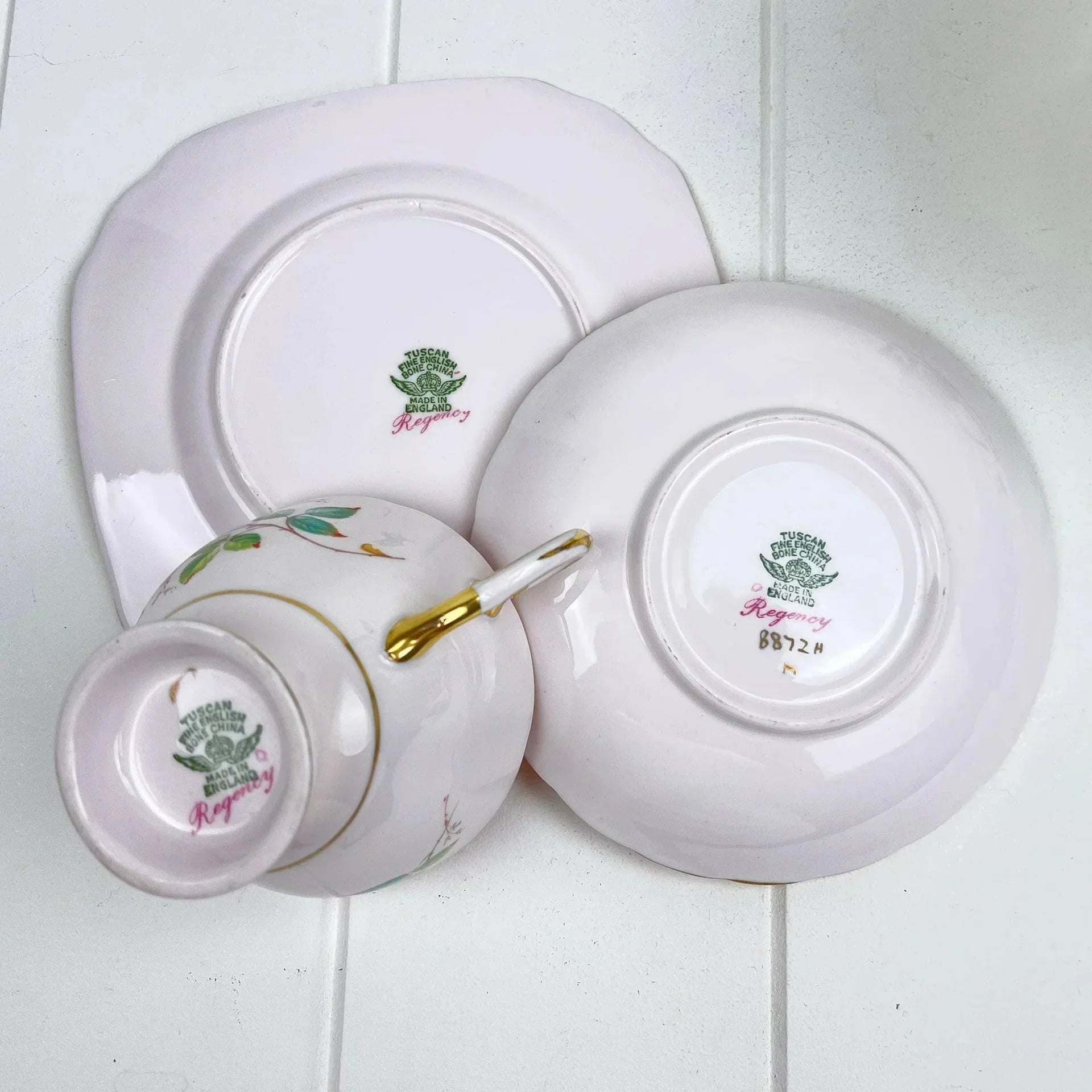 Tuscan Regency fine bone china tea set with gold trim, floral design, made in England