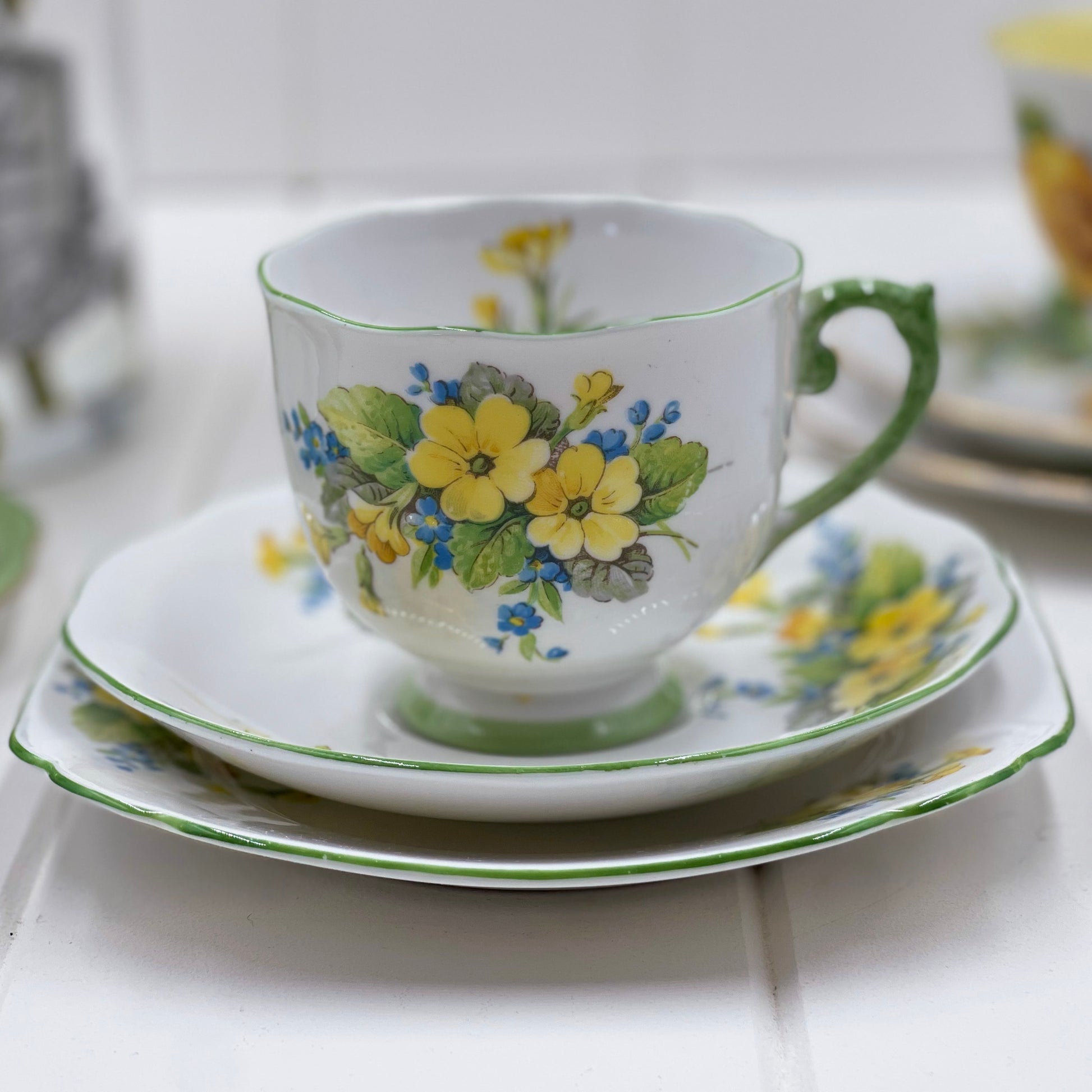 Roslyn China Vintage Green and Yellow Trio