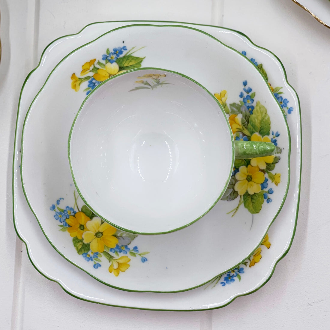 Roslyn China Vintage Green and Yellow Trio