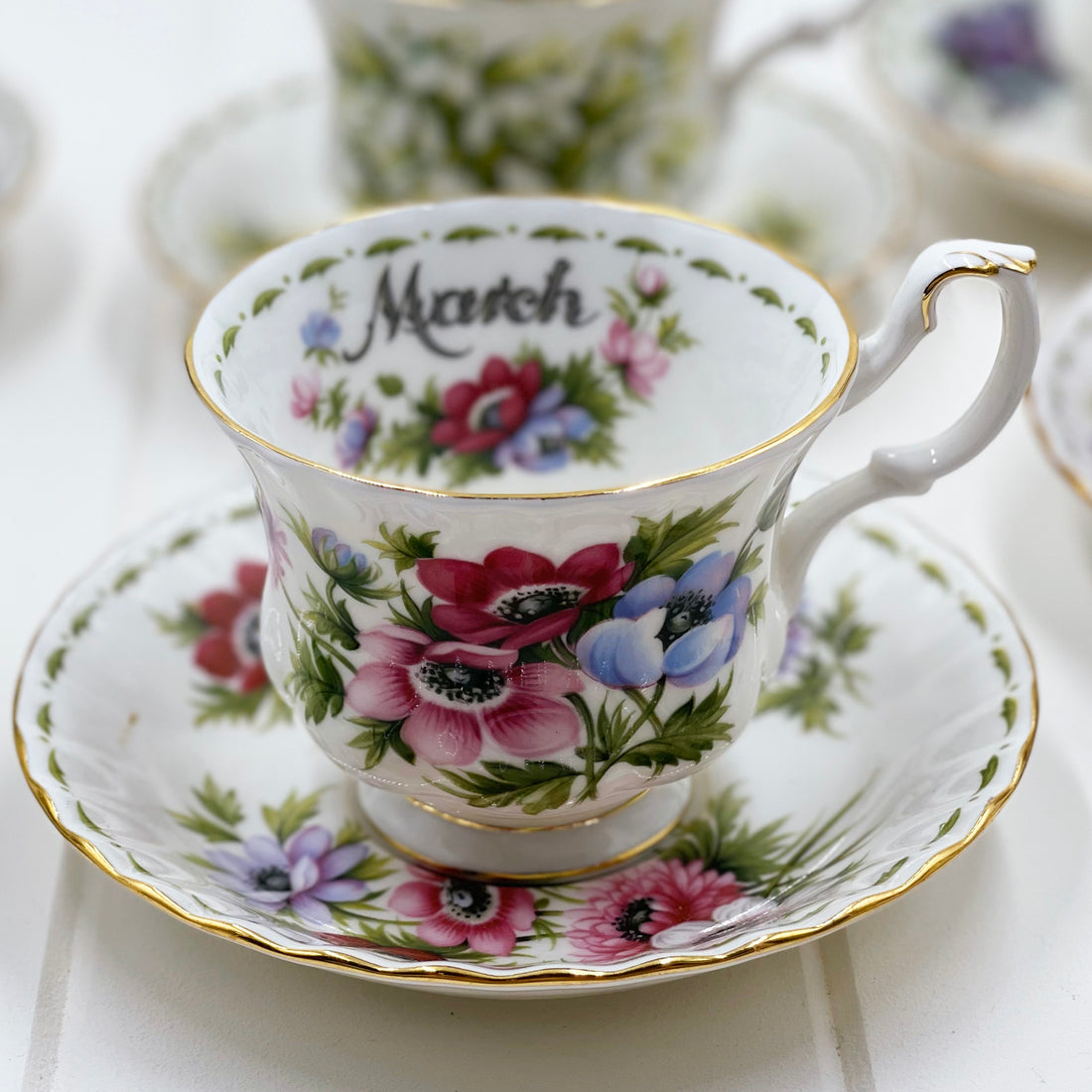 Royal Albert Vintage Flower of the Month March Anemones Duo
