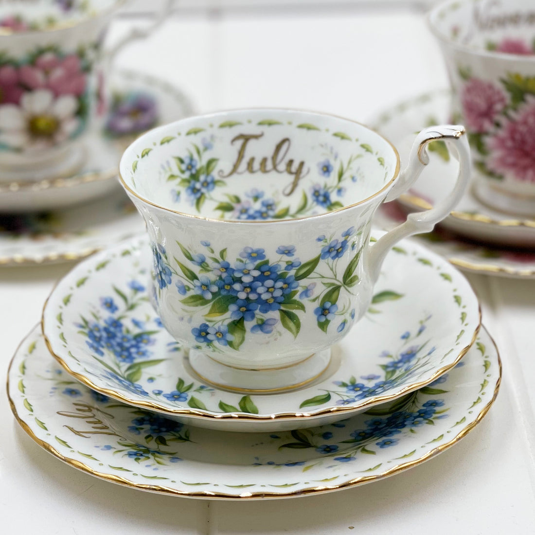Royal Albert Vintage Flower of the Month July Forget-Me-Not Trio