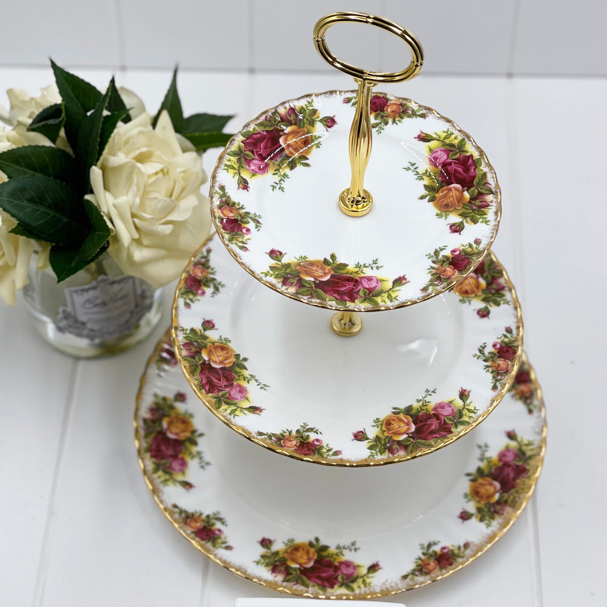 Royal Albert Vintage Old Country Roses Three Tier Cake Stand