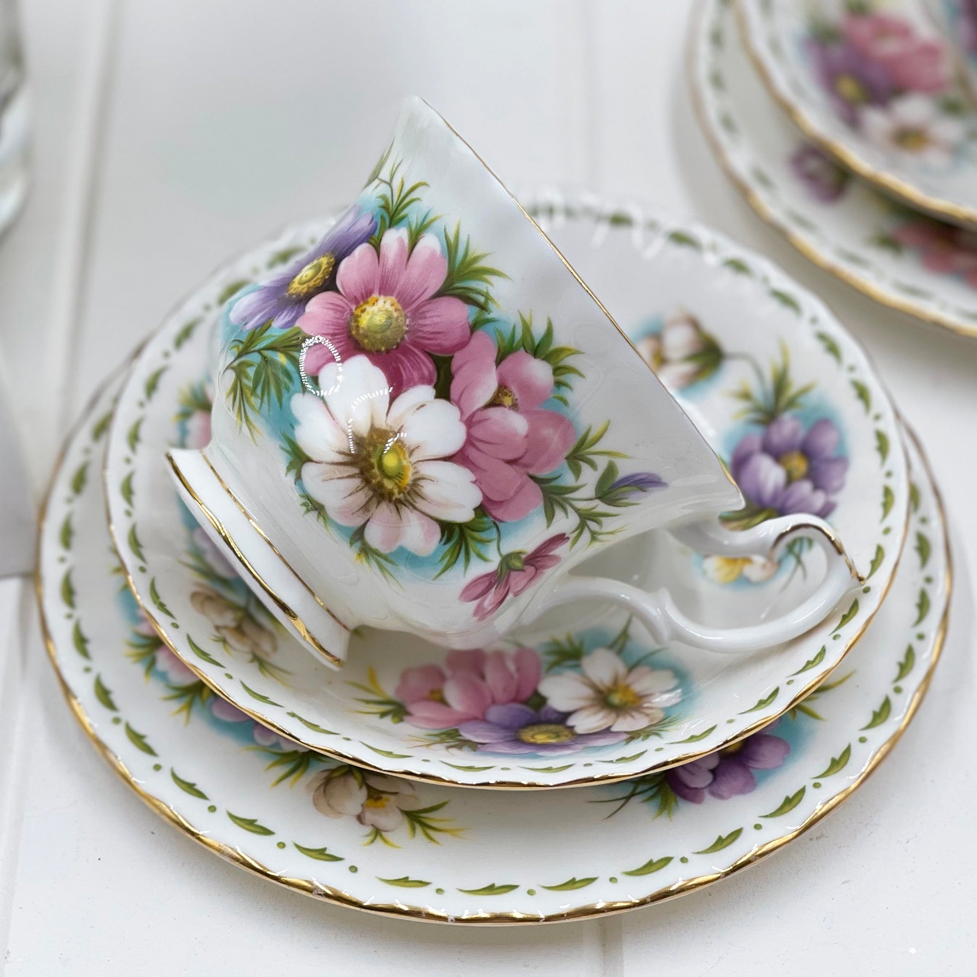 Royal Albert Vintage Flower of the Month October Cosmos Trio