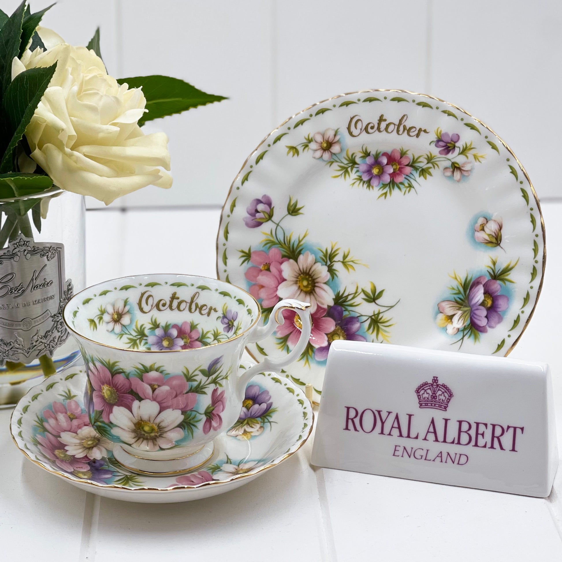 Royal Albert Vintage Flower of the Month October Cosmos Trio