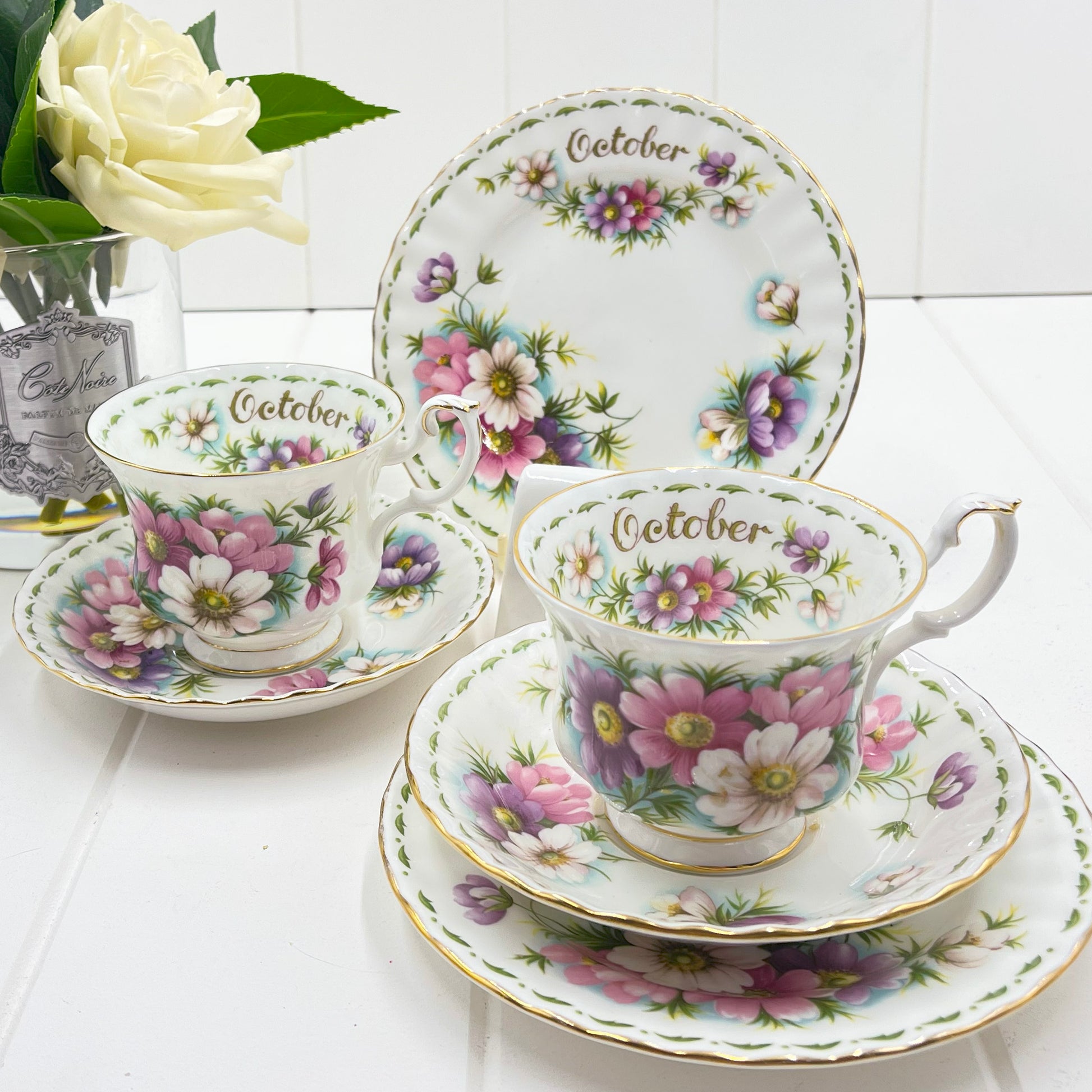 Royal Albert Vintage Flower of the Month October Cosmos Trio