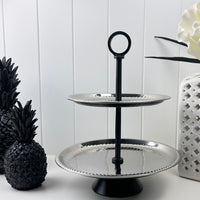 Chic Aluminum Black and Silver Two-Tier Plate.