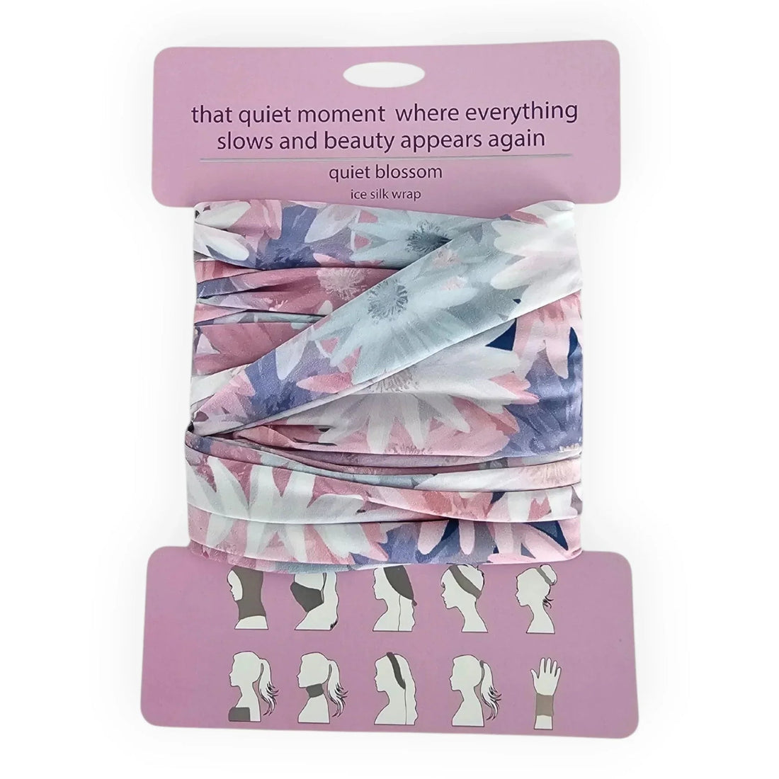 Quiet Blossom ice silk wrap with floral print, versatile headband & hair accessory for elegant styling