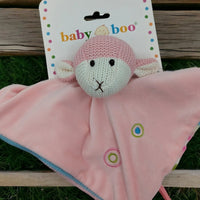 Pink knitted monkey comforter with soft blanket, baby soothe toy, embroidered details, ideal newborn gift