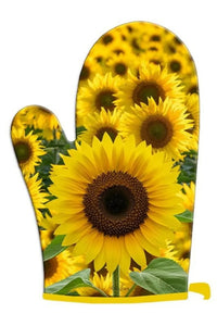 Set of 2 Oven Mitts Sunflower & Daisy Design (Up to 200 Degrees)