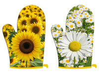 Set of 2 Oven Mitts Sunflower & Daisy Design (Up to 200 Degrees)