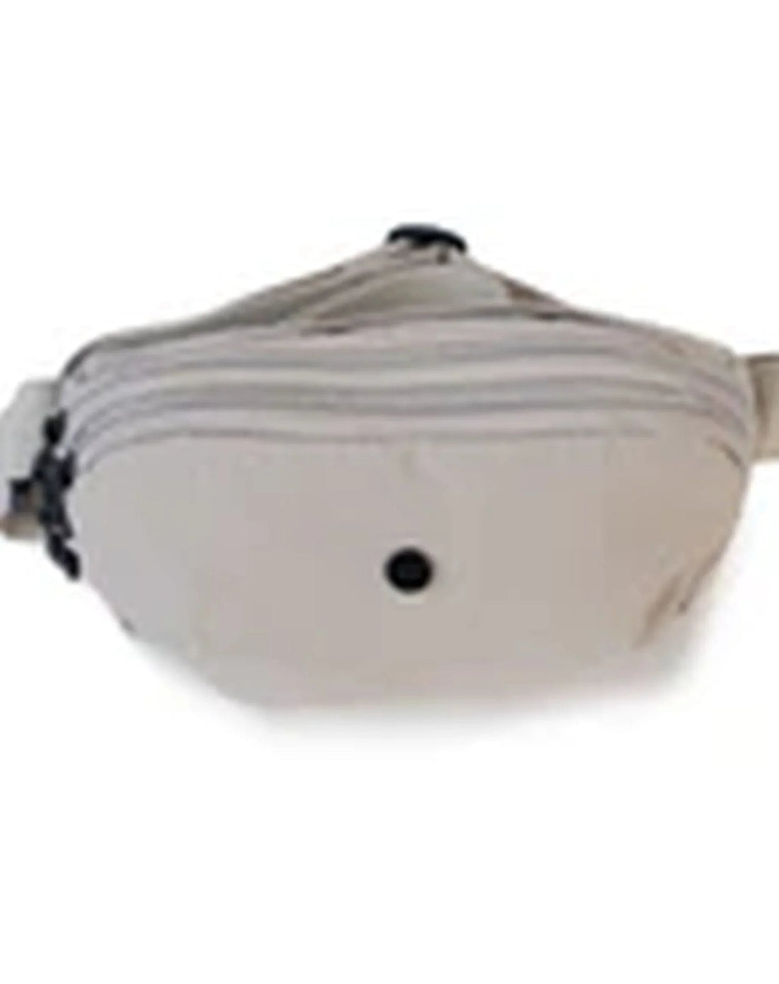 Beige fanny pack with black zipper and adjustable strap, ideal for travel or everyday use.