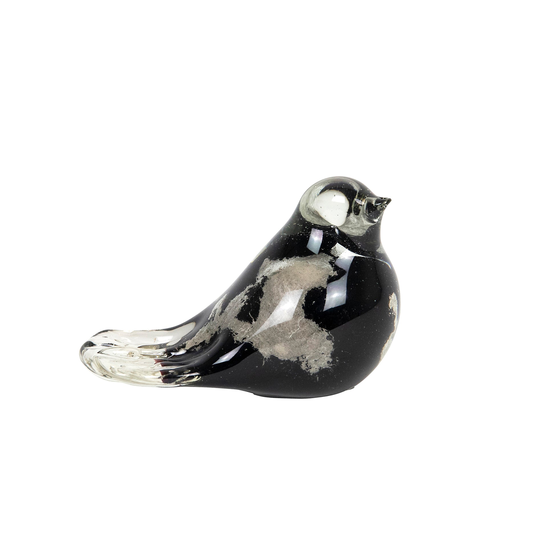 Glass Bird in Black, White, and Mottled Silver