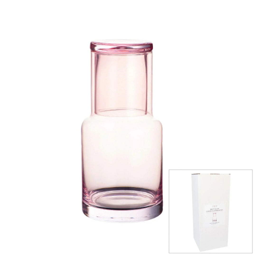 Pink glass carafe with matching tumbler, elegant home decor set