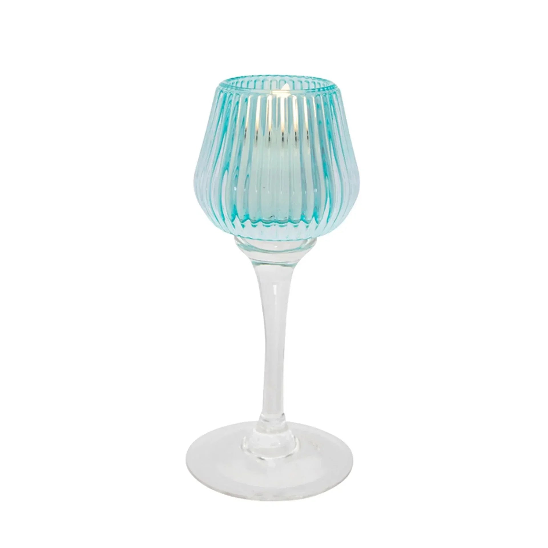 Amelia Glass Ribbed Votive Mint Medium 17cm