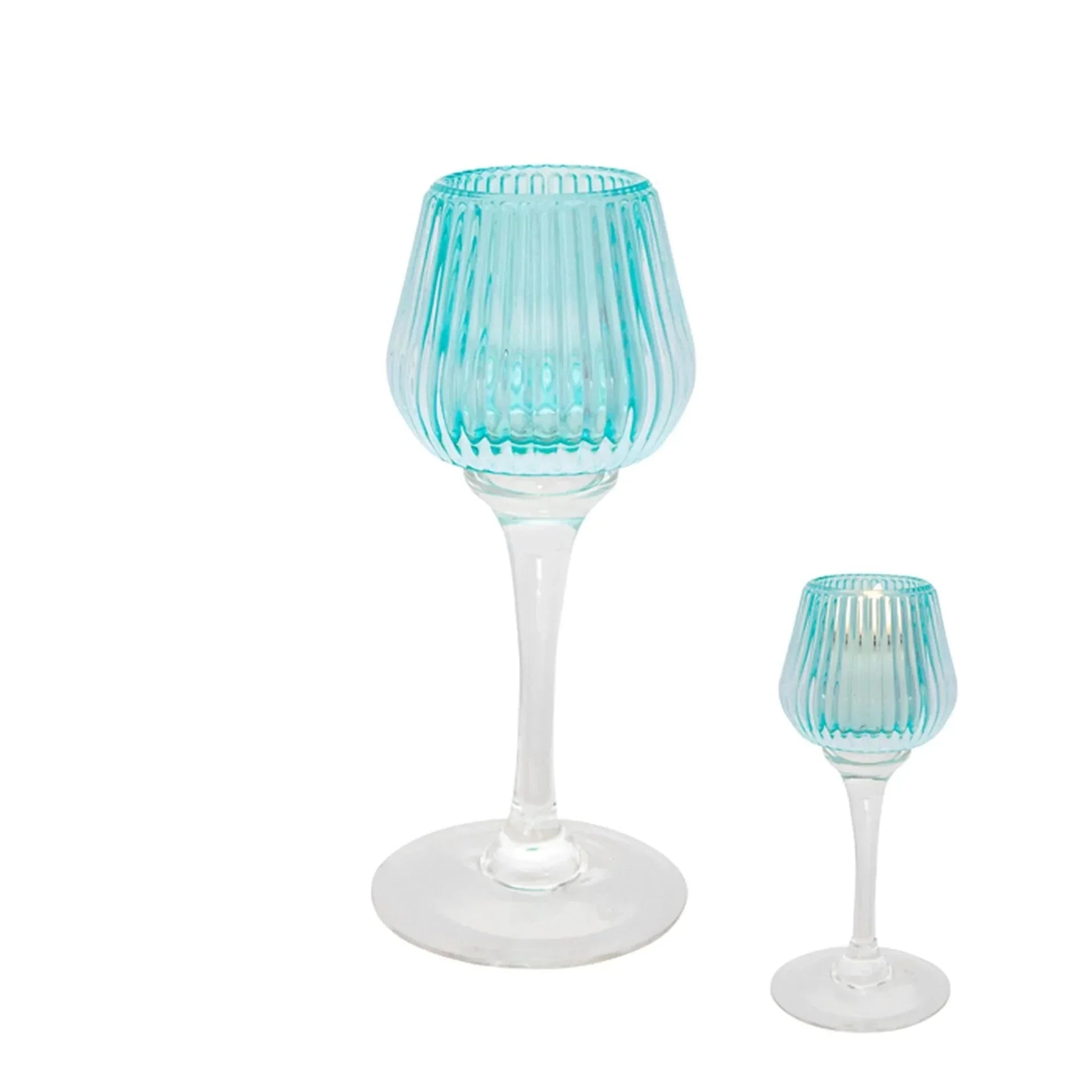 Amelia Glass Ribbed Votive Mint Medium 17cm