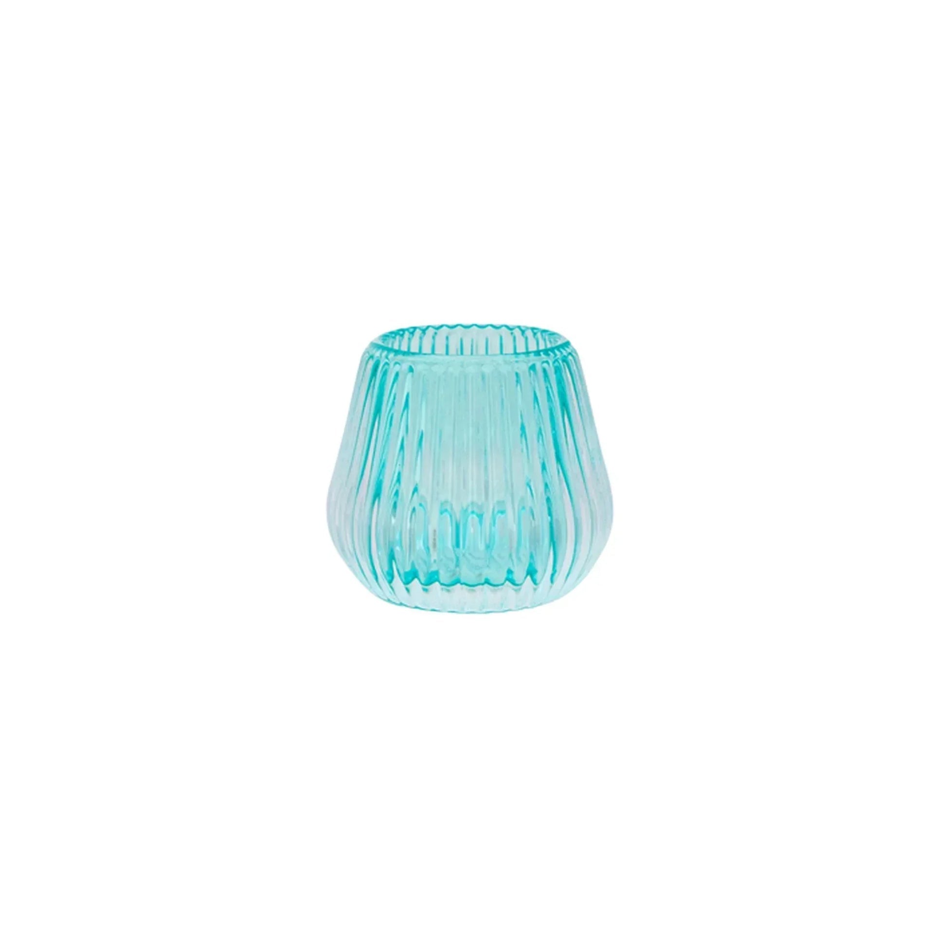 Turquoise ribbed glass vase for home décor, elegant and modern accent piece