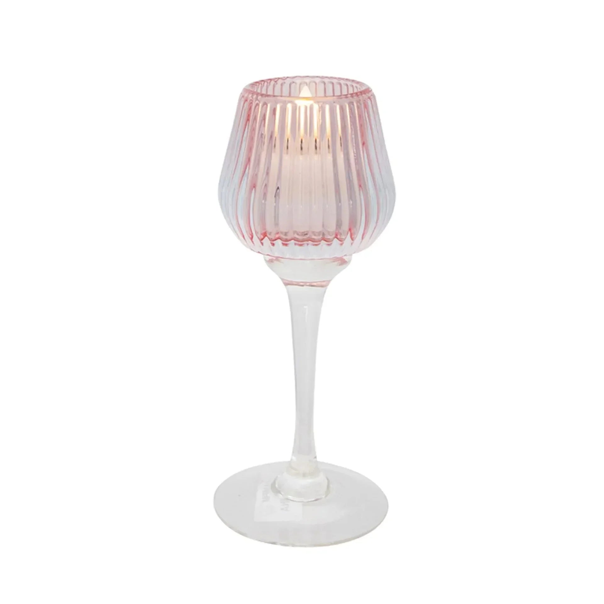 Amelia Glass Ribbed Votive Pink Medium 17cm