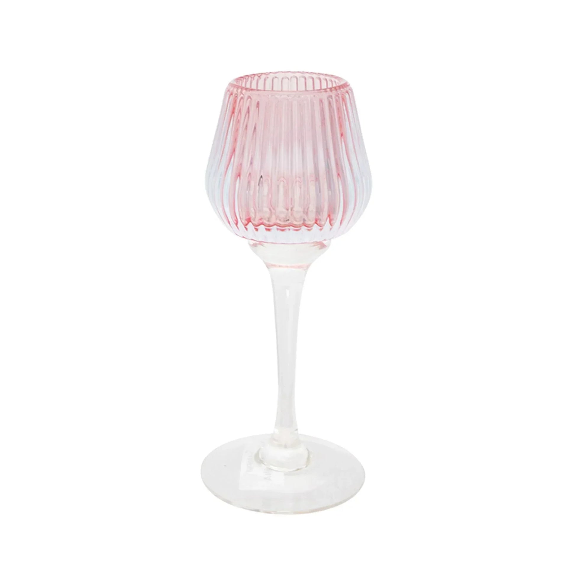 Pink ribbed glass wine goblet, elegant home décor accessory for dining or display