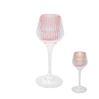 Pink ribbed glass candle holders, elegant home decor with vintage charm for table settings