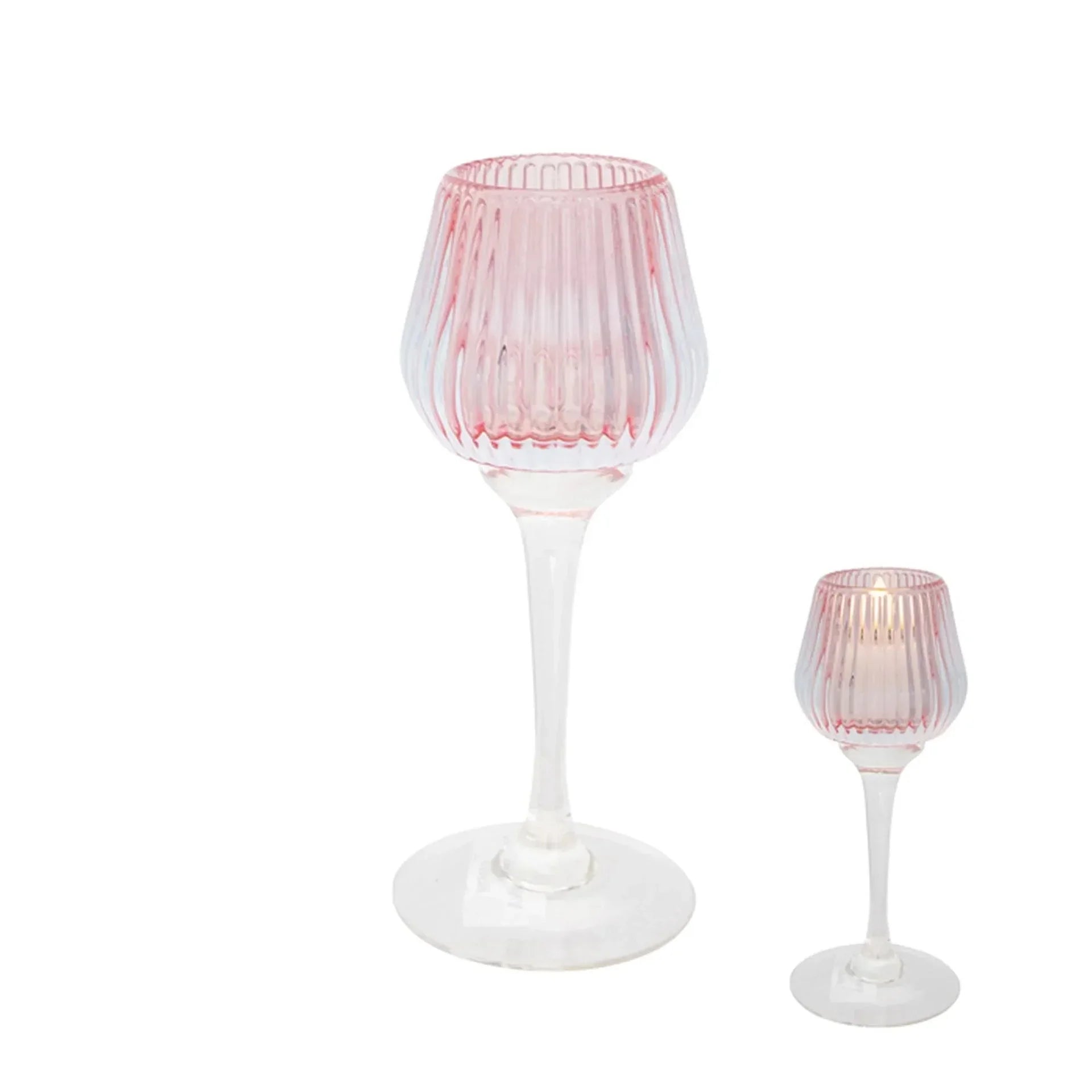 Amelia Glass Ribbed Votive Pink Medium 17cm