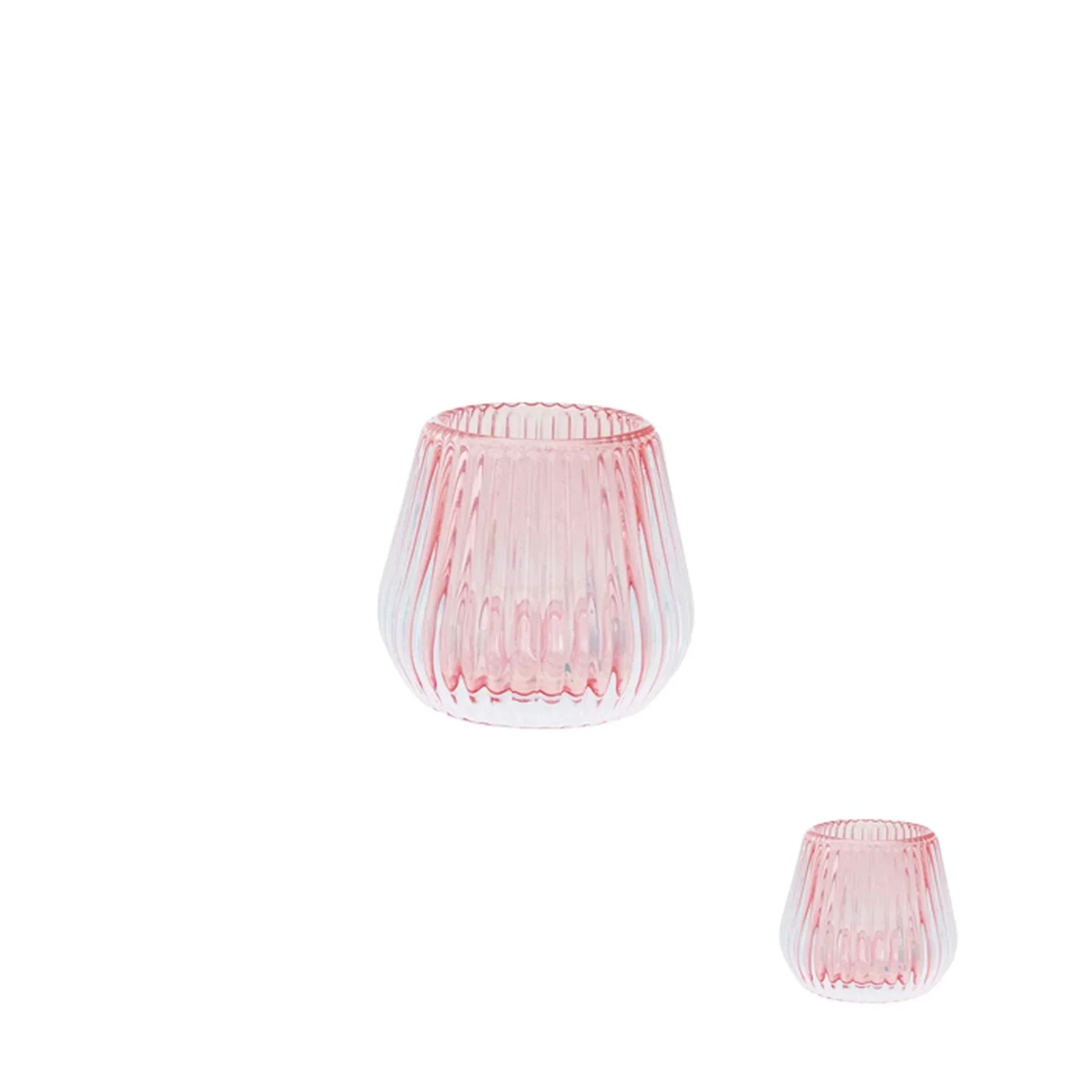 Pink ribbed glass candle holders, elegant home décor accents for vintage or modern interiors