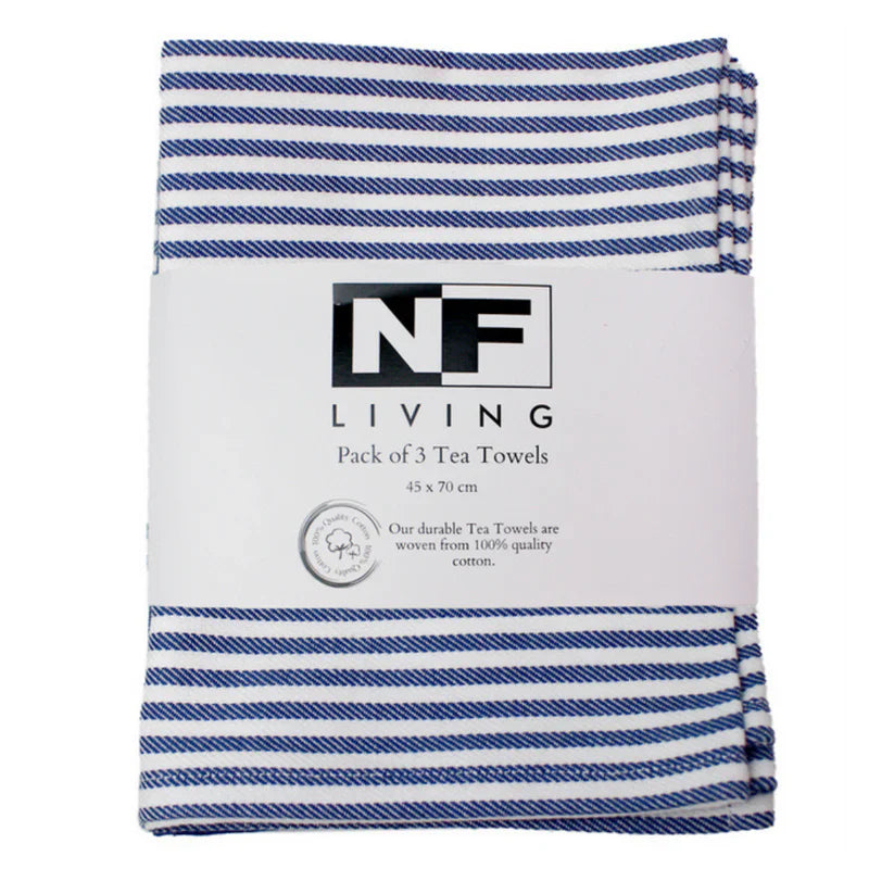 Set of 3 Maison Stripe Tea towels Navy 45x70cm