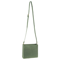 Pierre Cardin Leather Diamond Pattern Embossed Cross-Body Bag in Sage